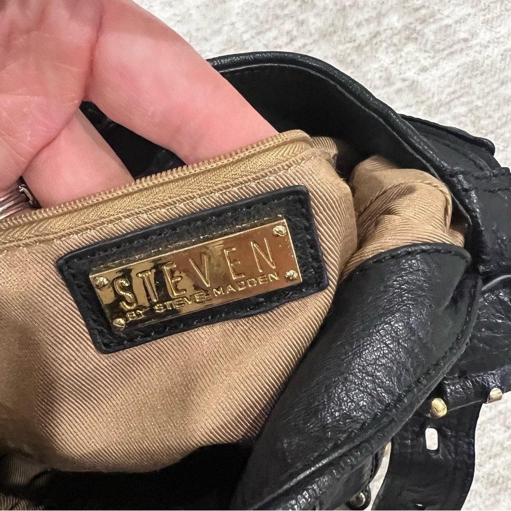 Steven Vintage Patchwork Black Leather Shoulder C… - image 3